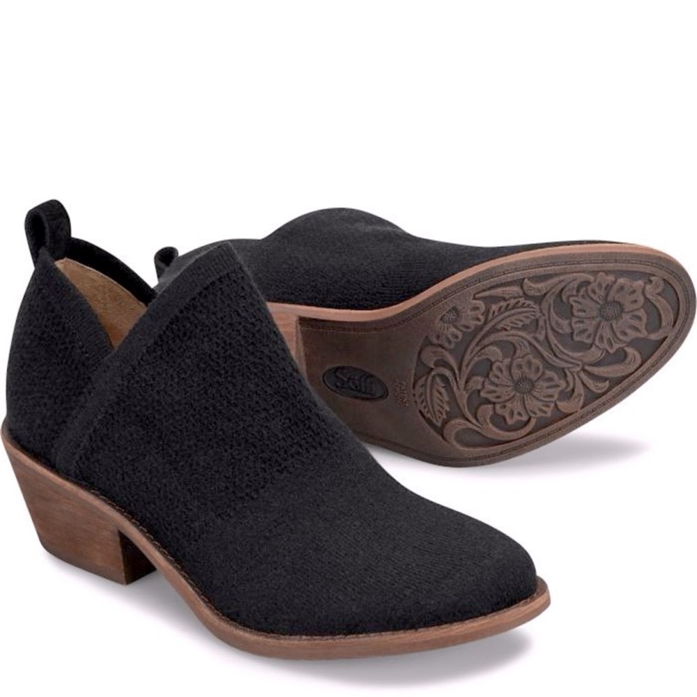 SOFFT Arvada Knit Ankle Bootie Black Womens Size 8 Block Heel Water Resistant